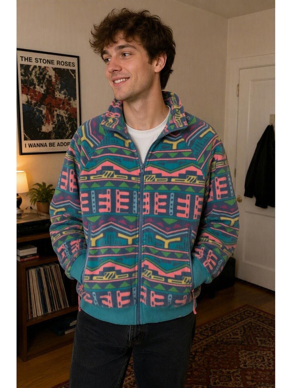 Chubbies Abstract Neon Men's Fleece Full Zip Jacket sz M